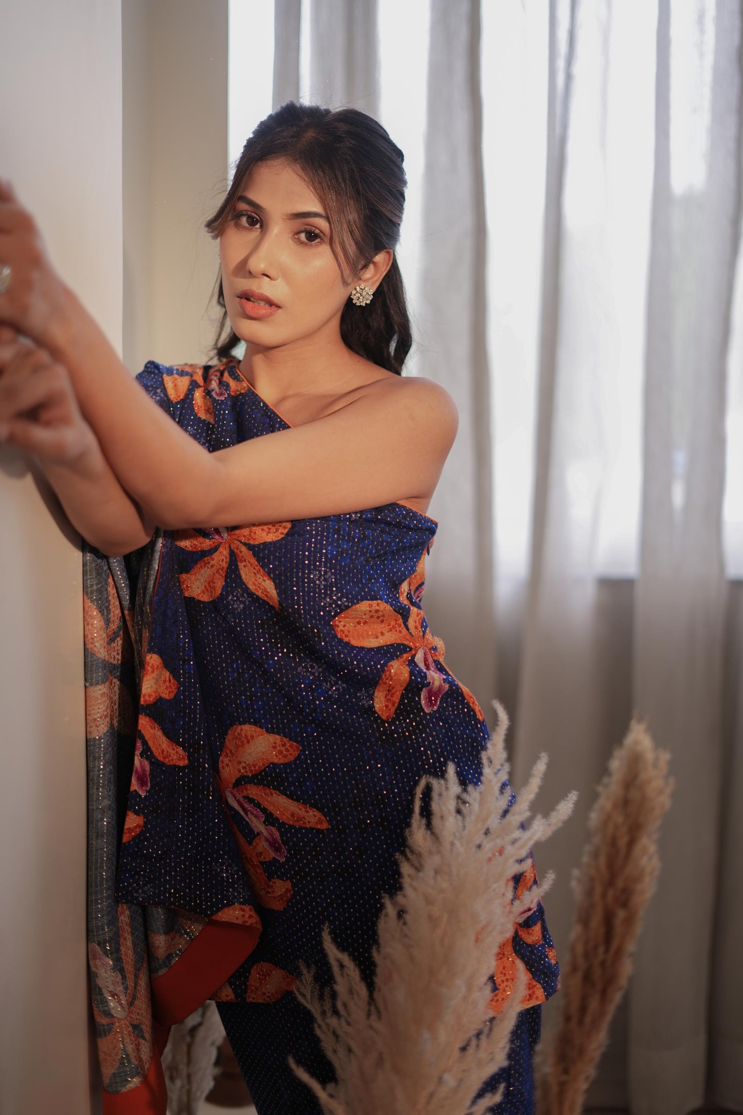 Royal Blue Lily One Shoulder Set