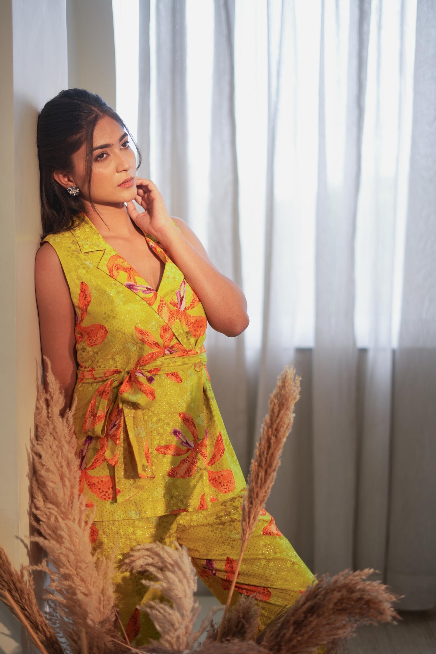 Luminous Lime Lily Waist Coat Set