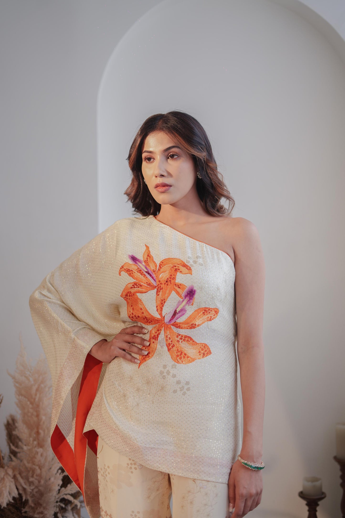 Misty Ivory Lily One Shoulder Set