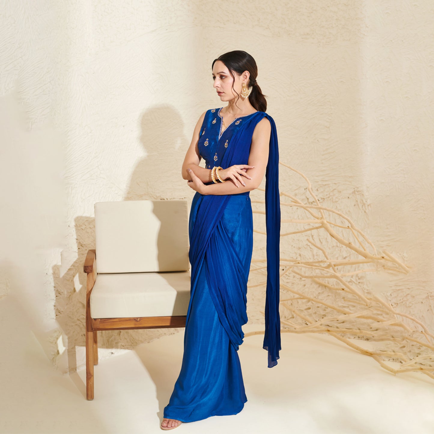 Blue Pleated saree