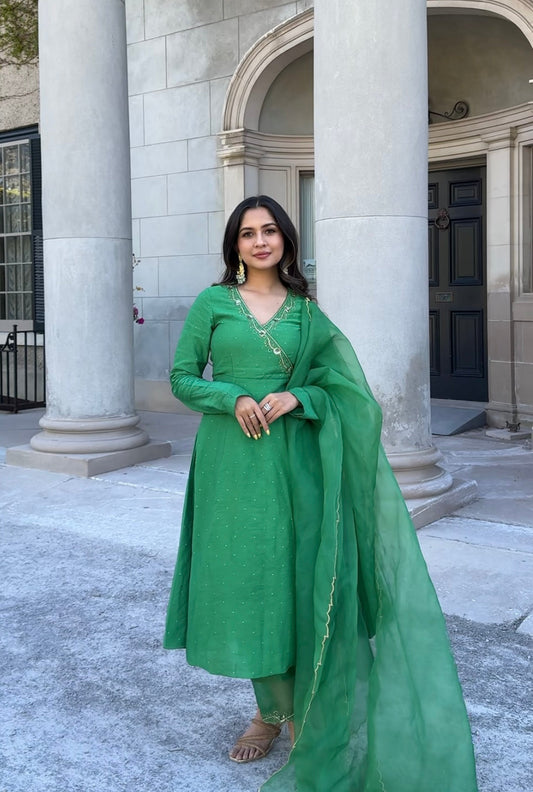 Mehtab Green Angrakha Kurta Set