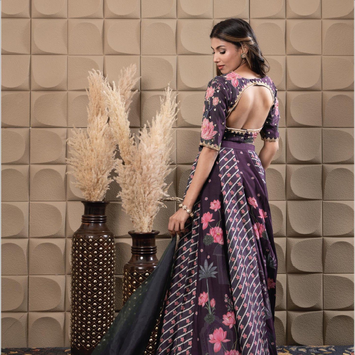 Plum kali lehenga set