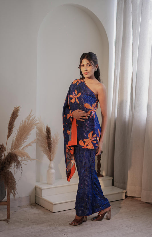 Royal Blue Lily One Shoulder Set