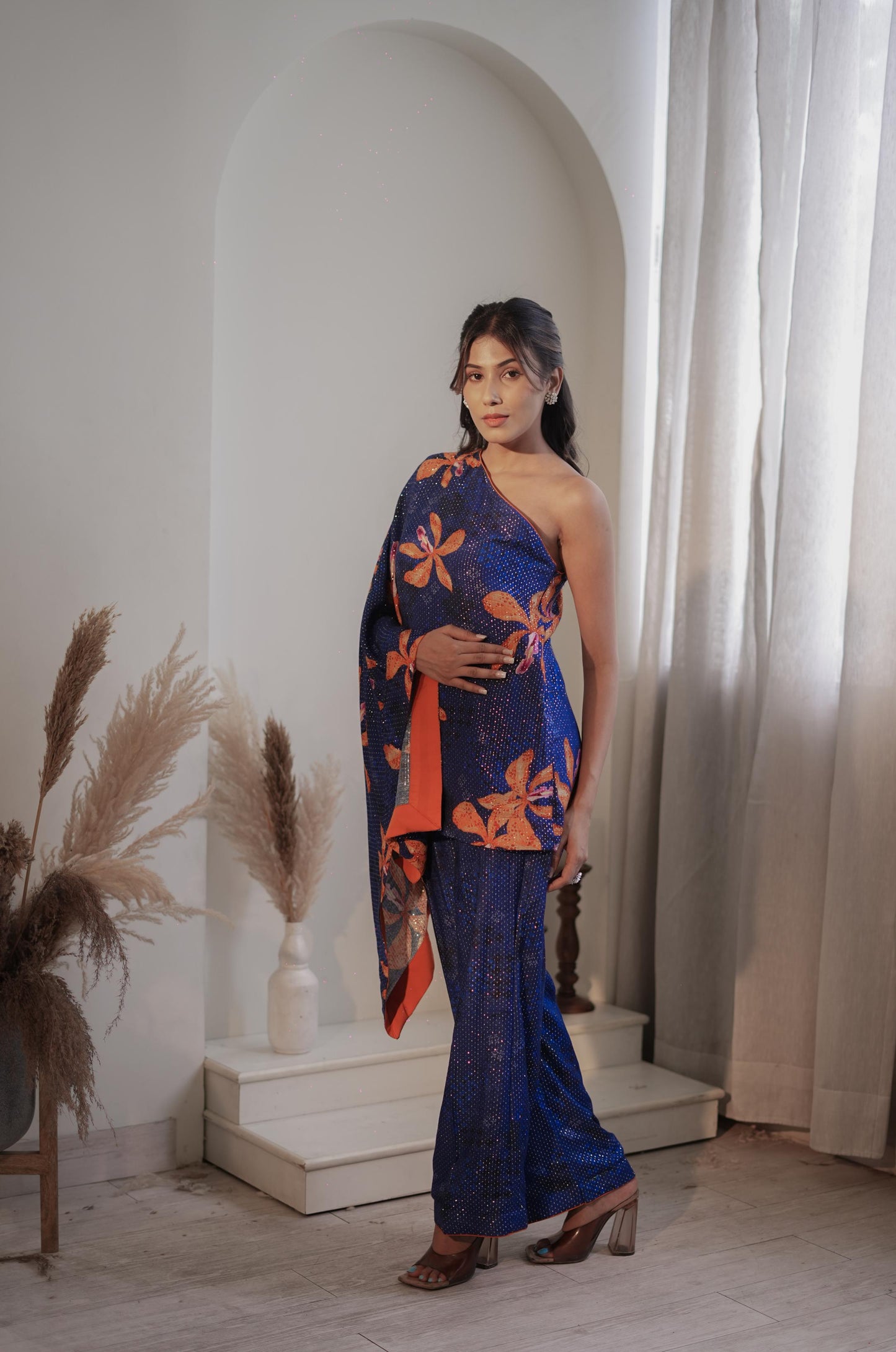 Royal Blue Lily One Shoulder Set