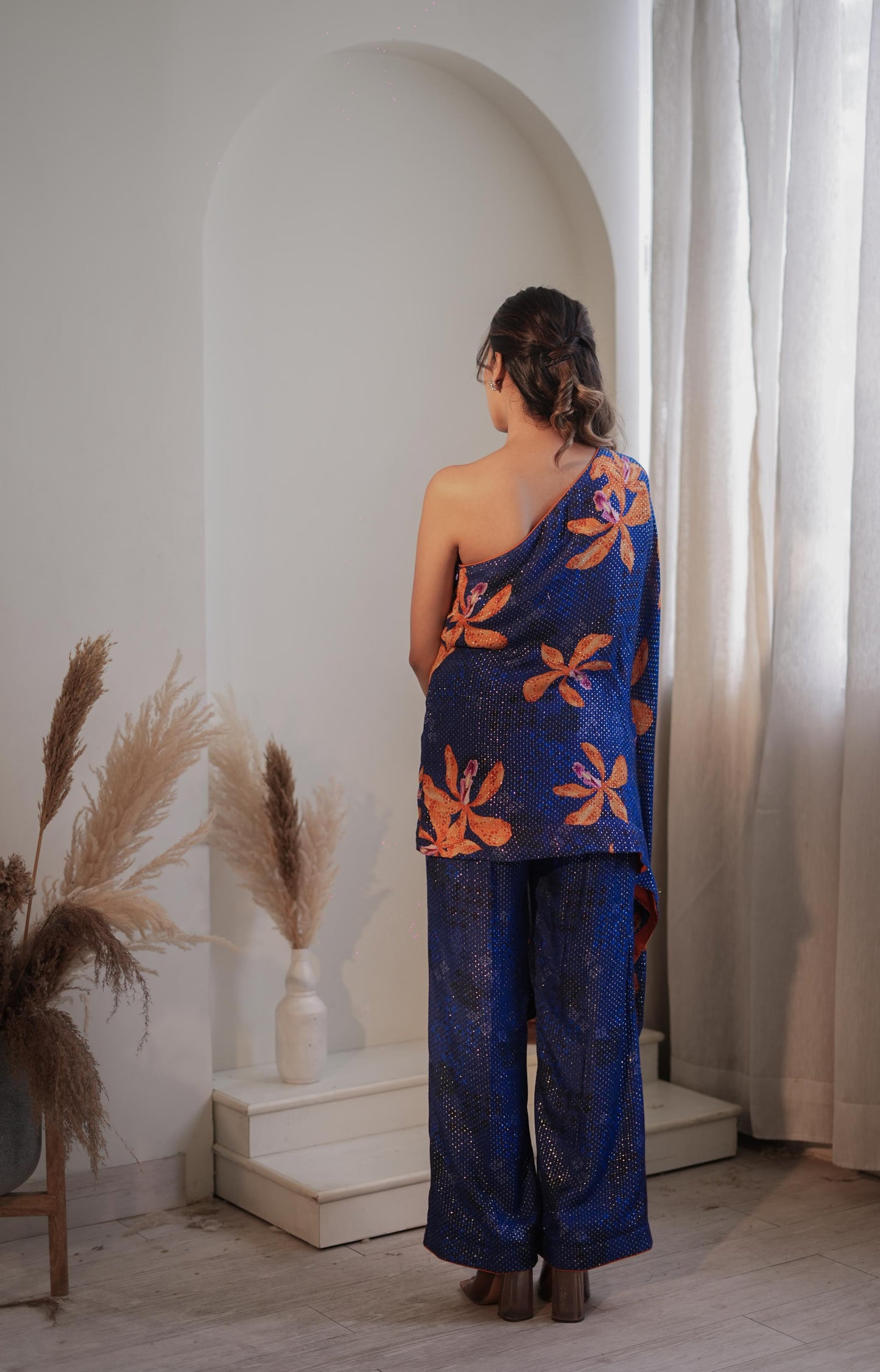 Royal Blue Lily One Shoulder Set