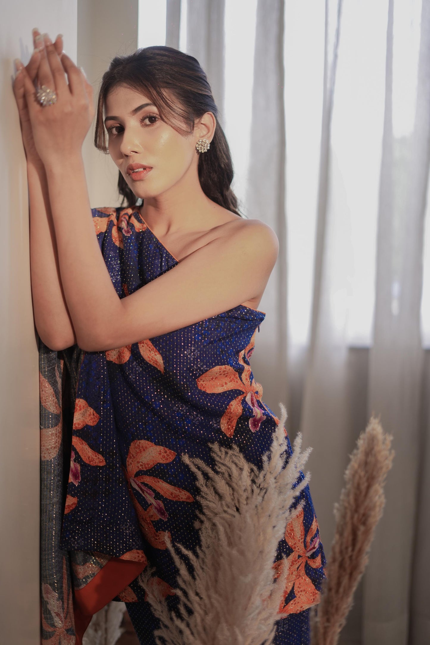 Royal Blue Lily One Shoulder Set