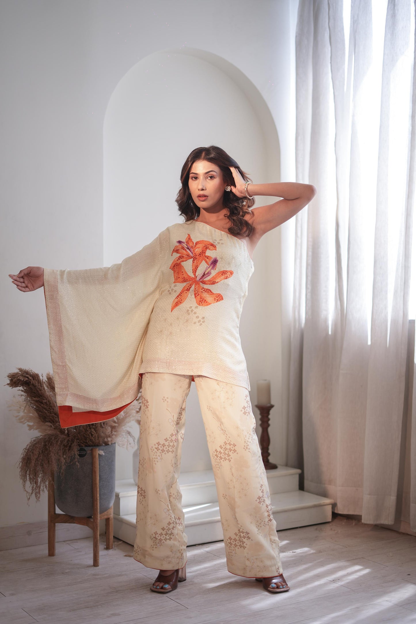 Misty Ivory Lily One Shoulder Set