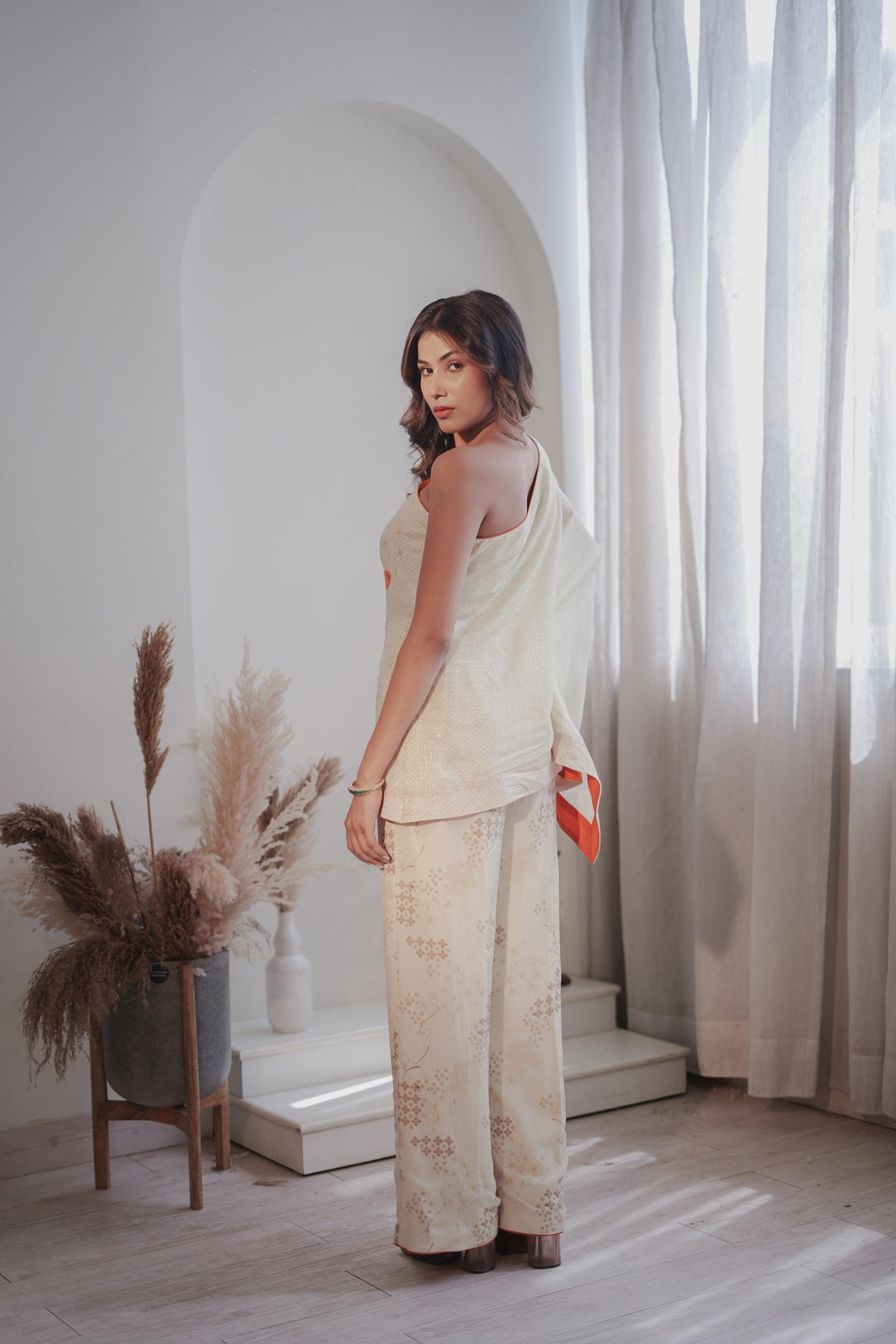 Misty Ivory Lily One Shoulder Set