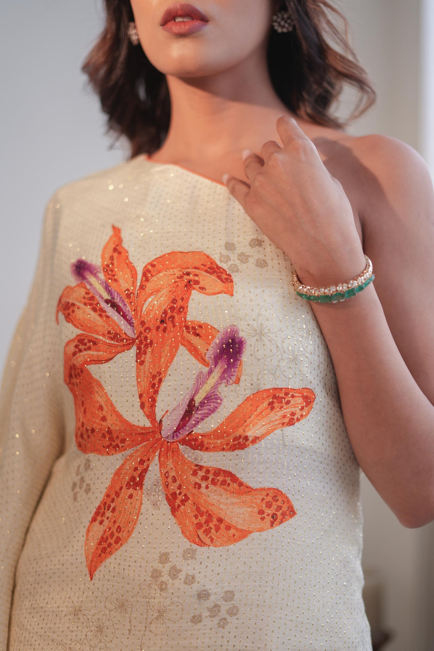 Misty Ivory Lily One Shoulder Set