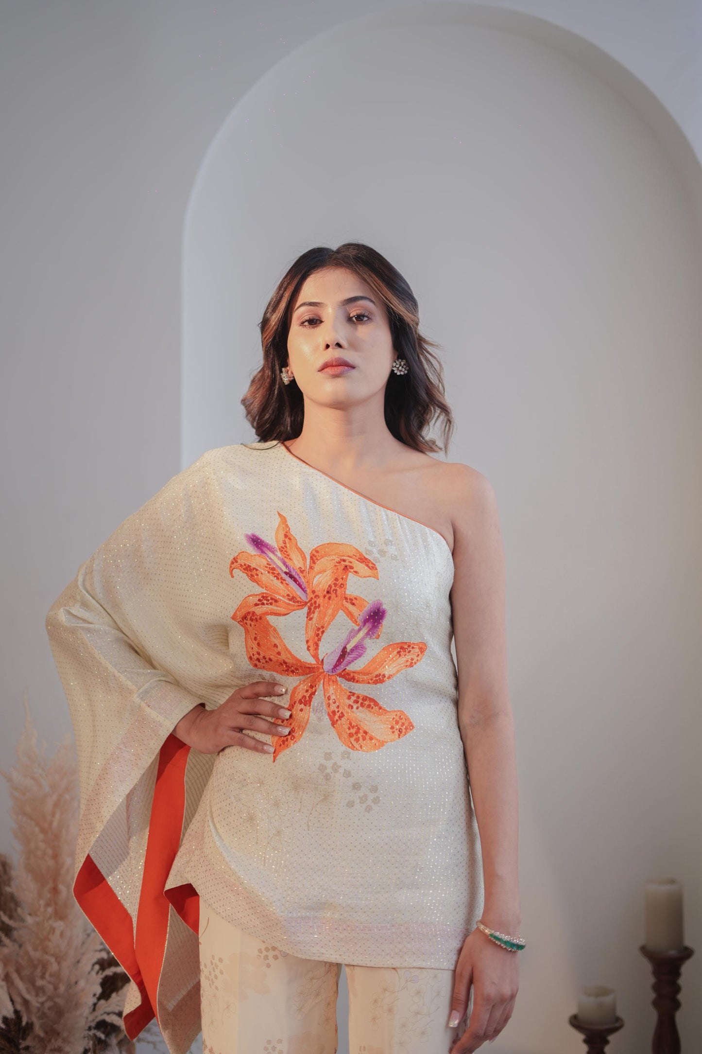 Misty Ivory Lily One Shoulder Set