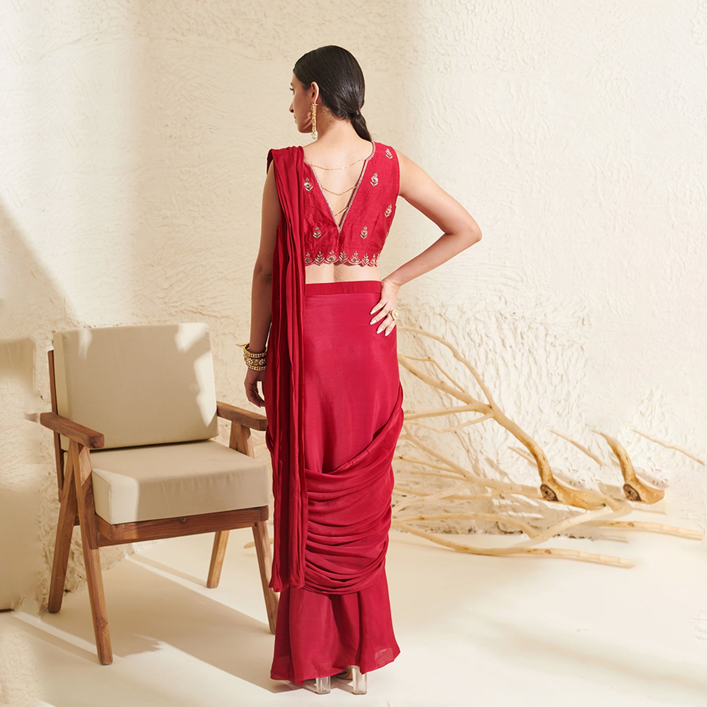 Magenta Pleated Saree