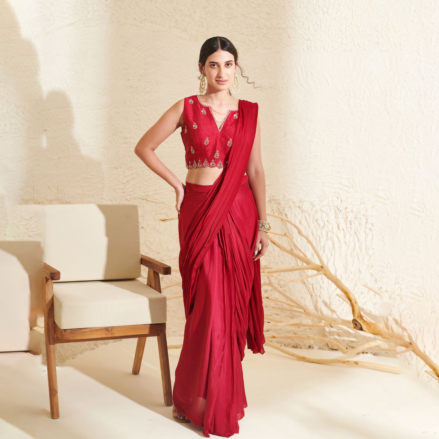 Magenta Pleated Saree
