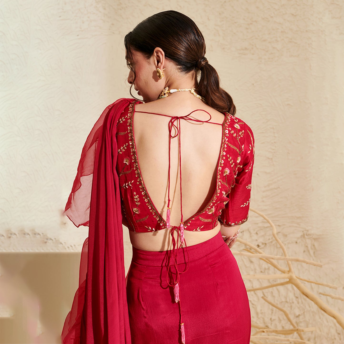 Magenta Organza Ruffle  Saree