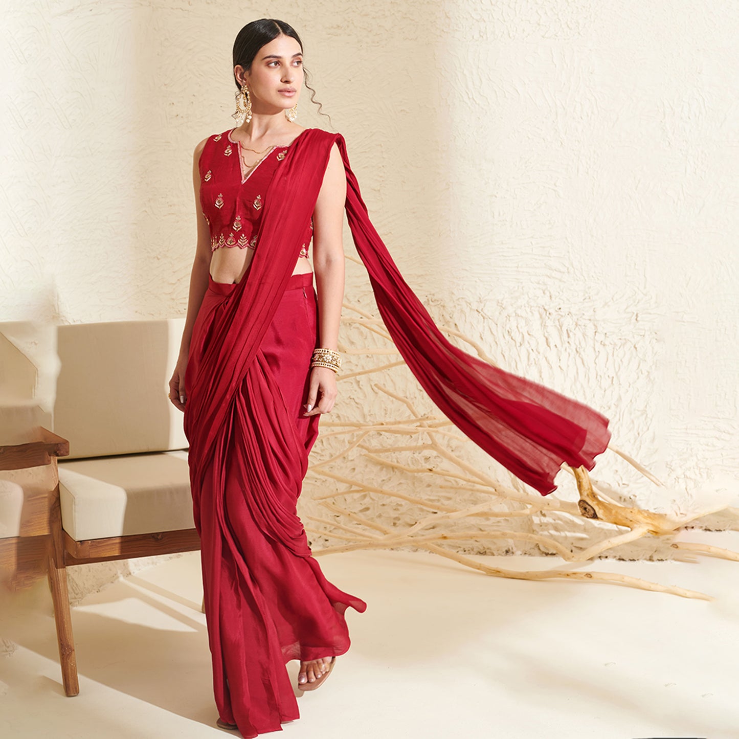 Magenta Pleated Saree