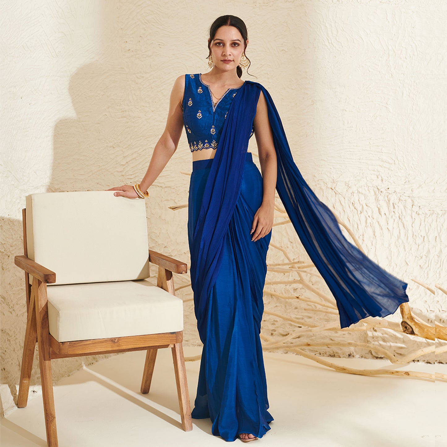 Blue Pleated saree