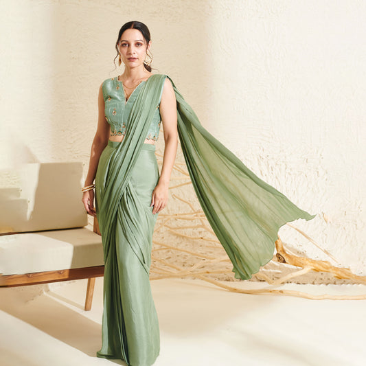 Sage Pleated Saree
