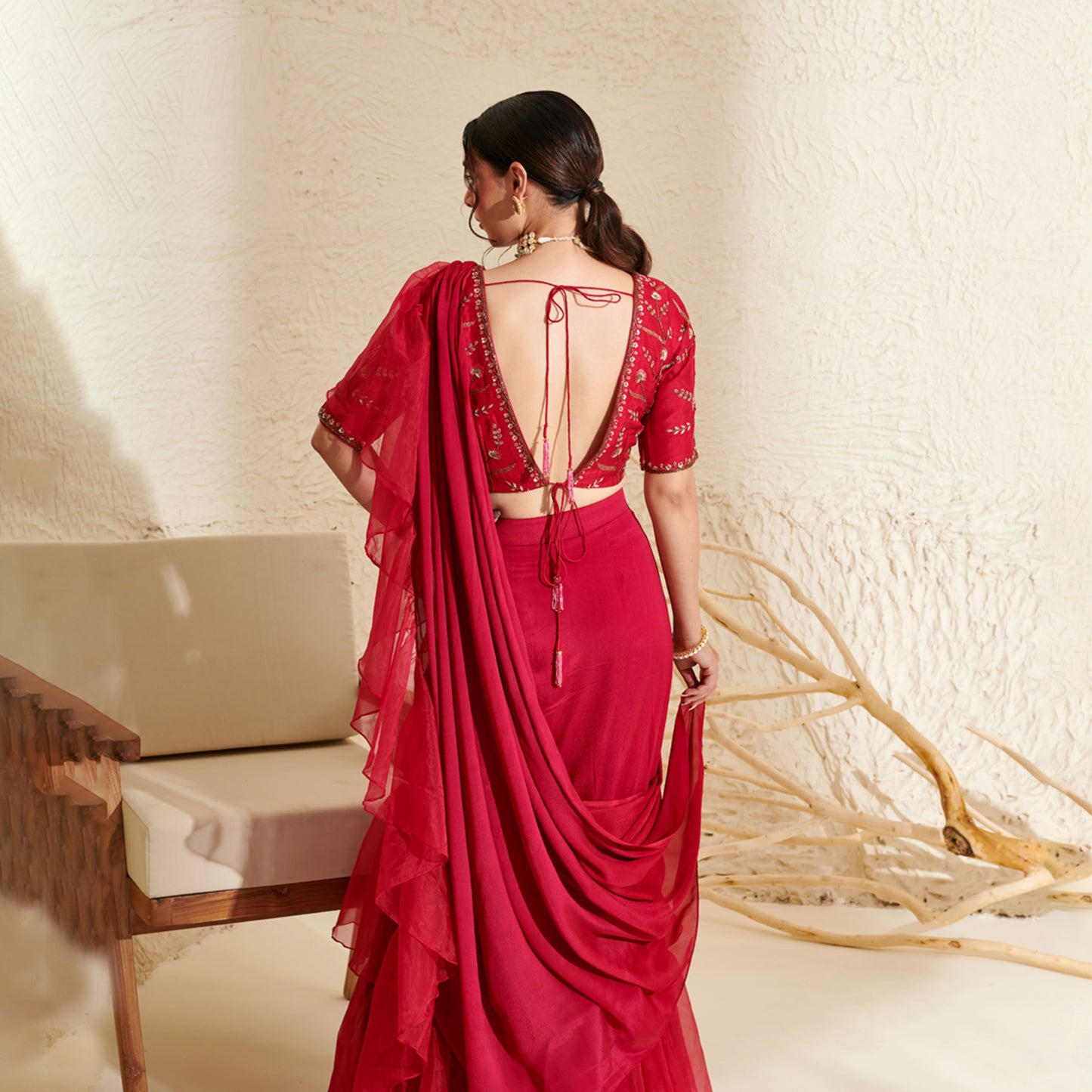 Magenta Organza Ruffle  Saree