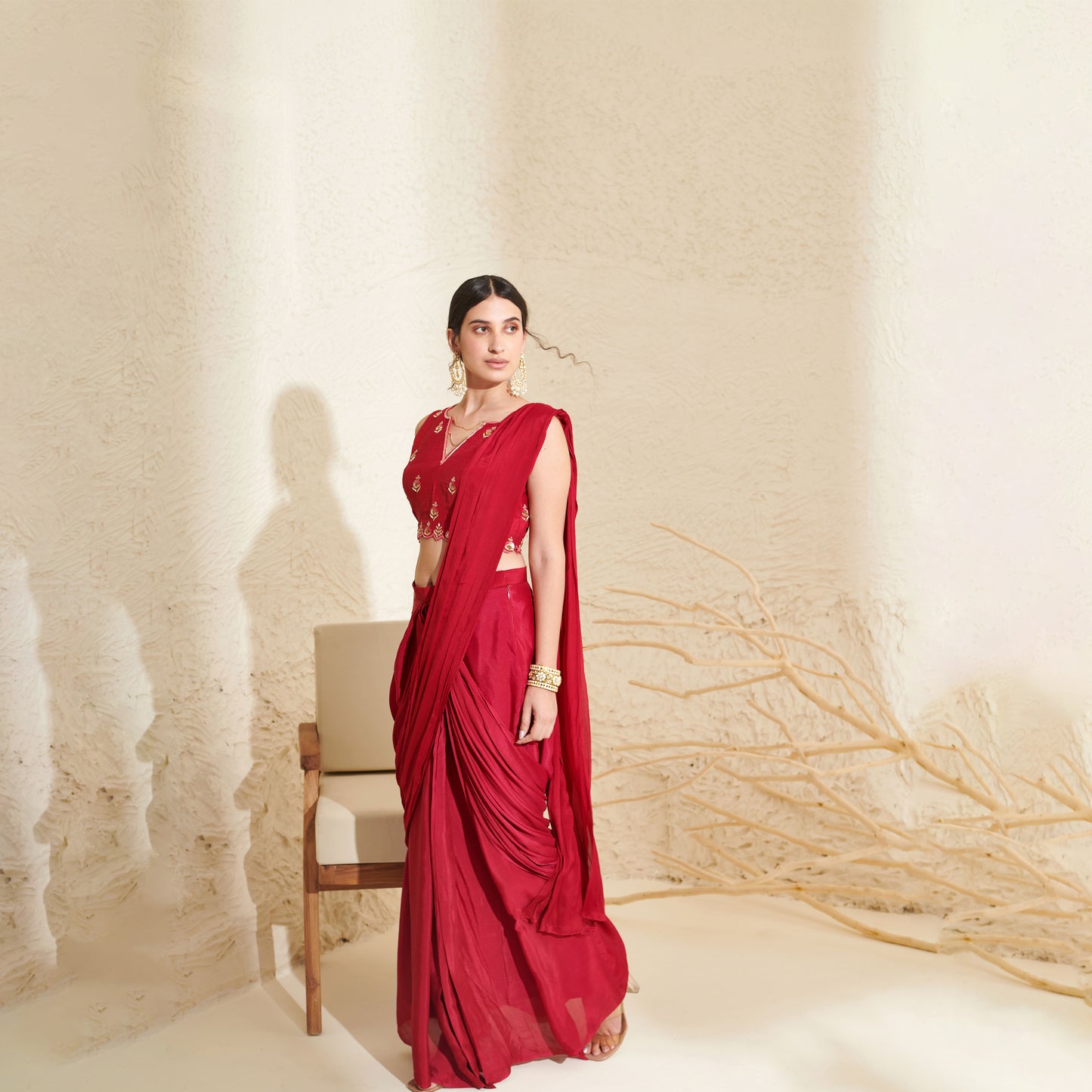 Magenta Pleated Saree