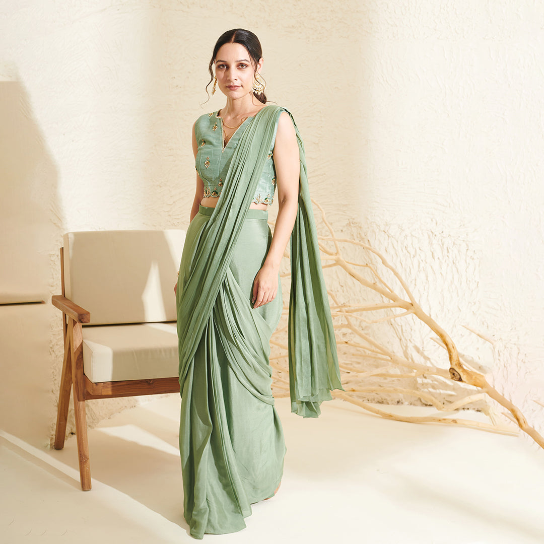 Sage Pleated Saree
