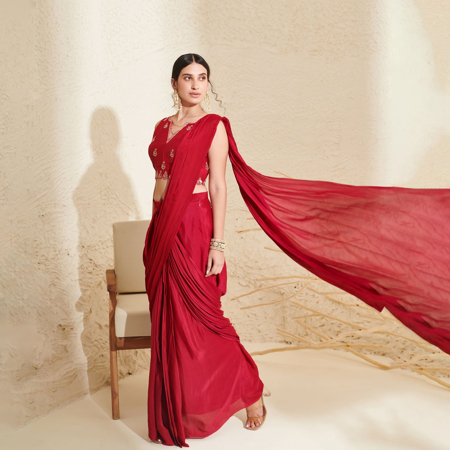 Magenta Pleated Saree