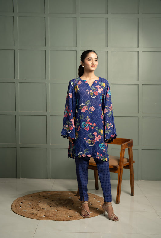 INDIGO SCALLOP KURTA SET