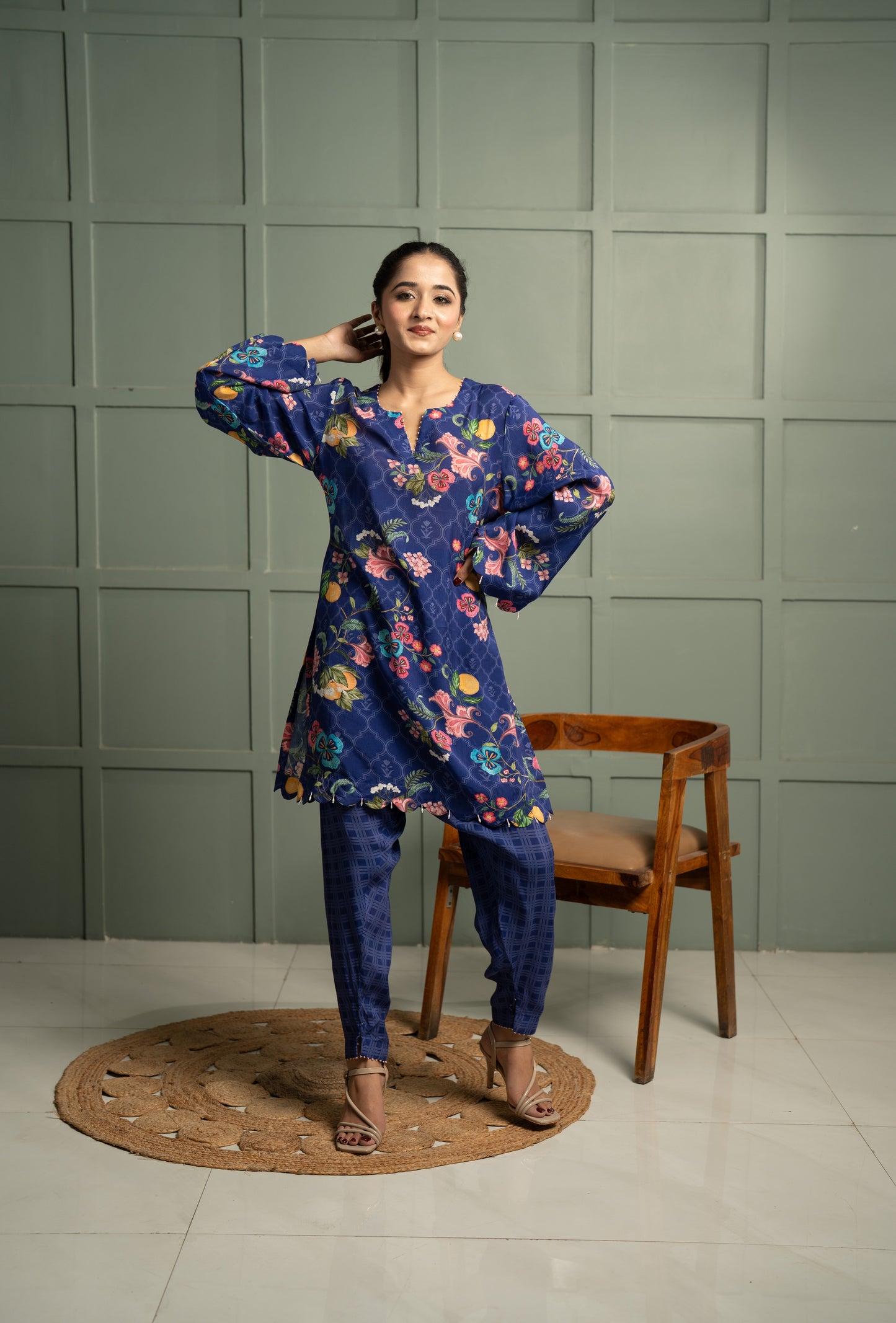 INDIGO SCALLOP KURTA SET