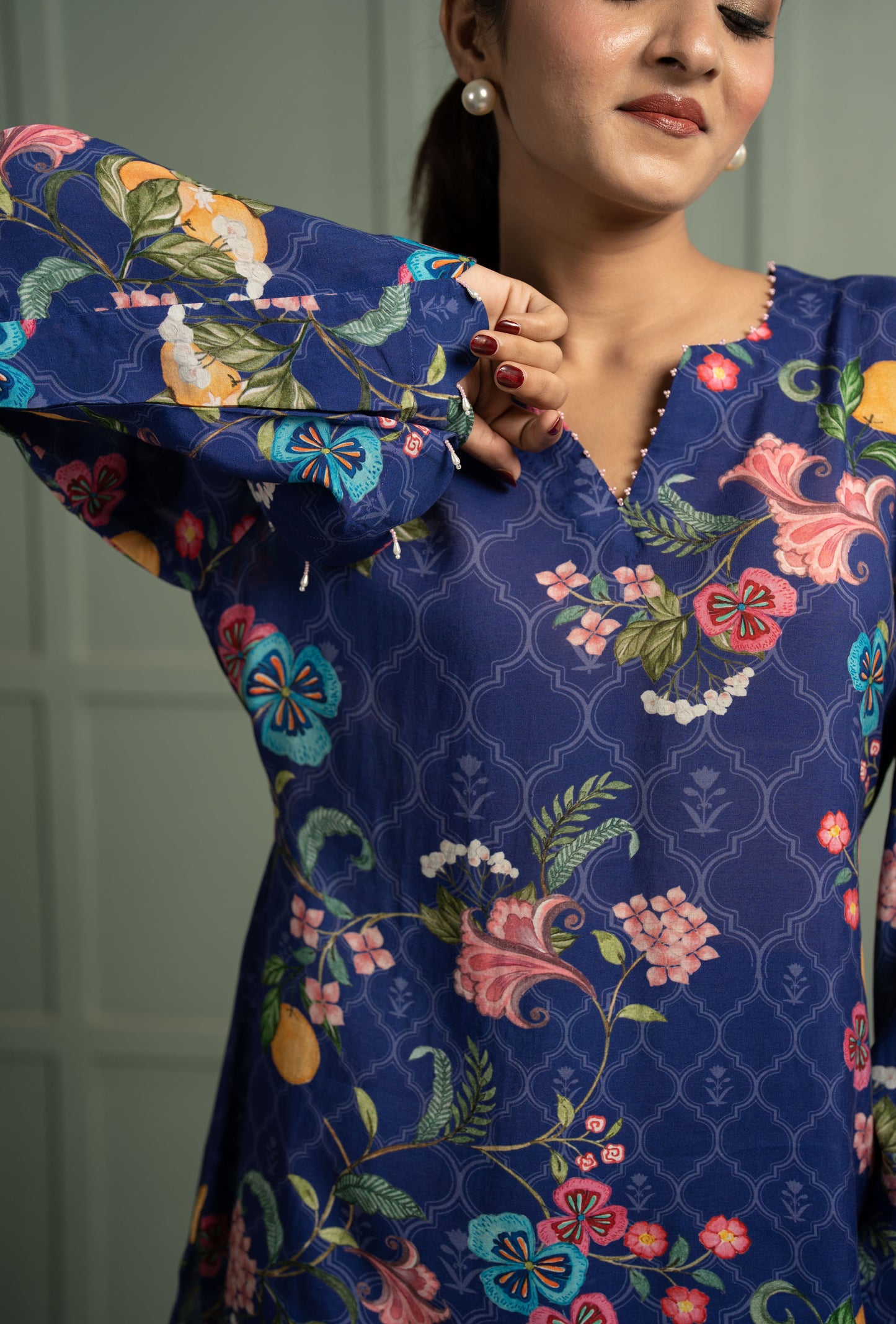 INDIGO SCALLOP KURTA SET
