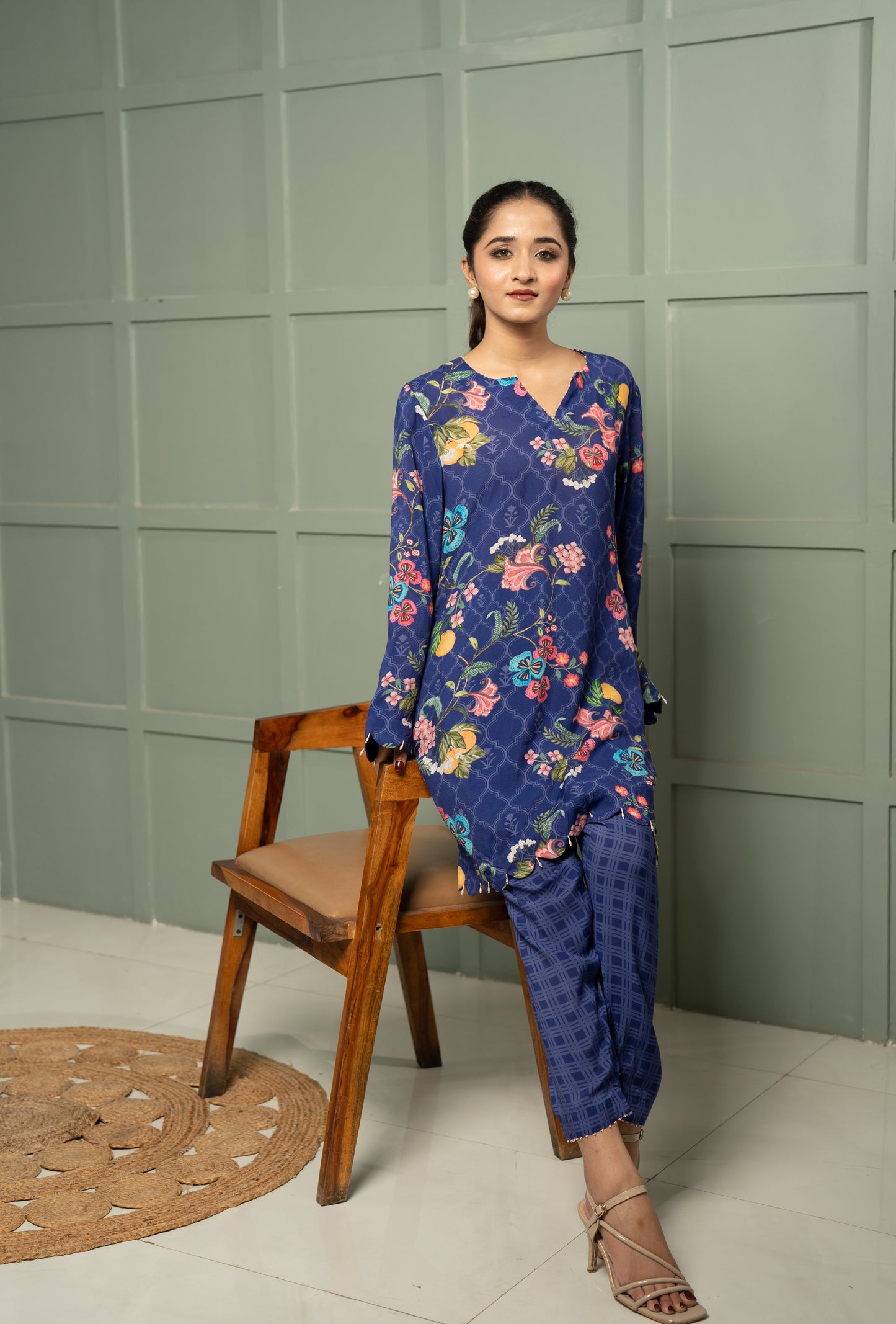 INDIGO SCALLOP KURTA SET