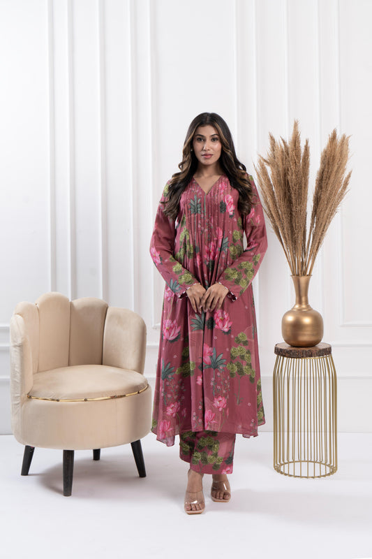 Mauve  Pintuck Kurta Set