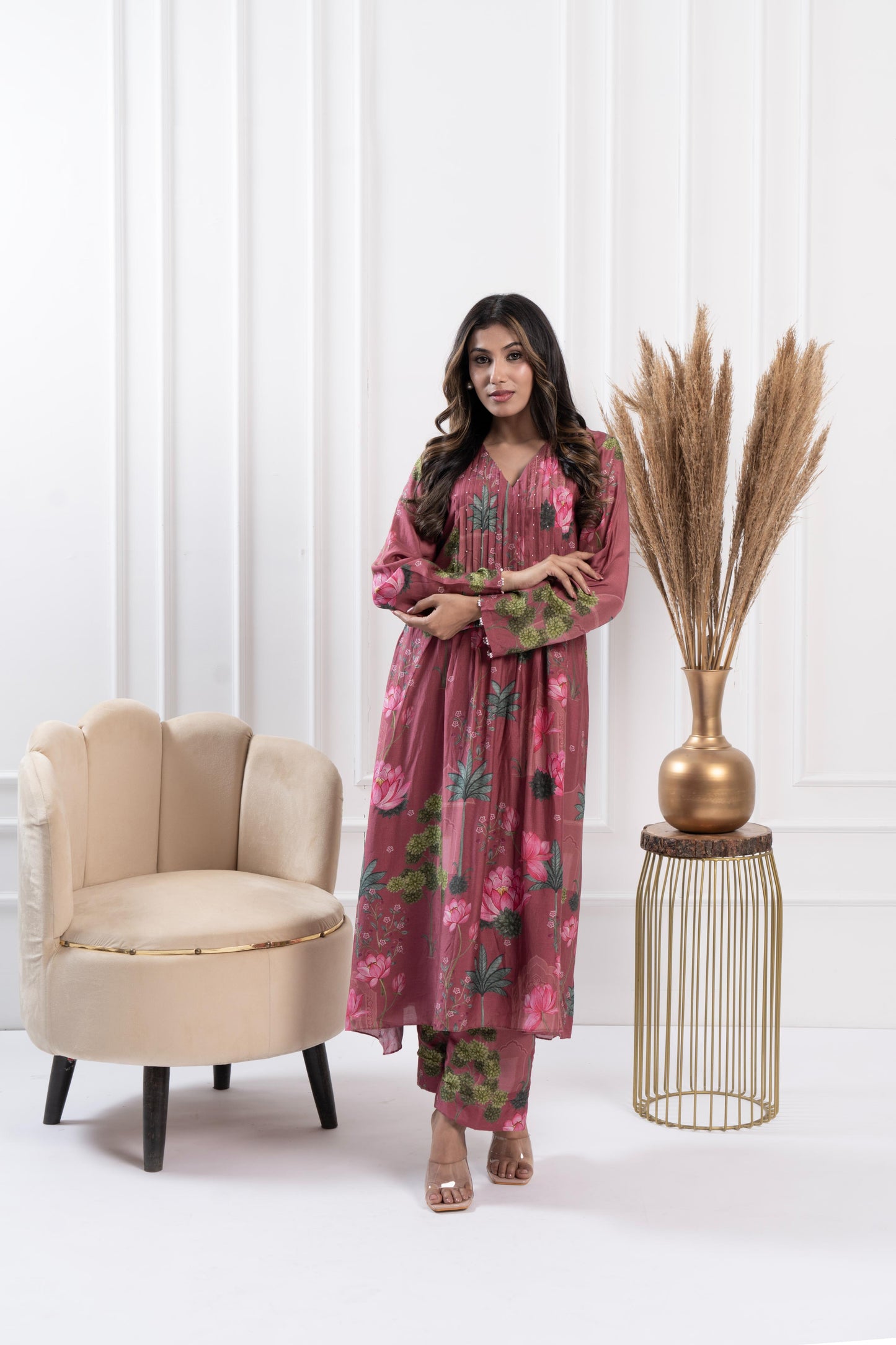 Mauve  Pintuck Kurta Set