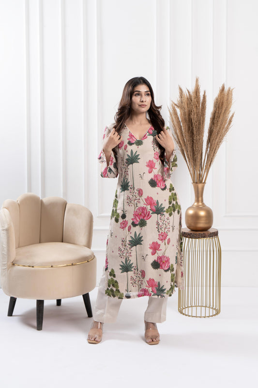 Misty Glass Neck Kurta Set