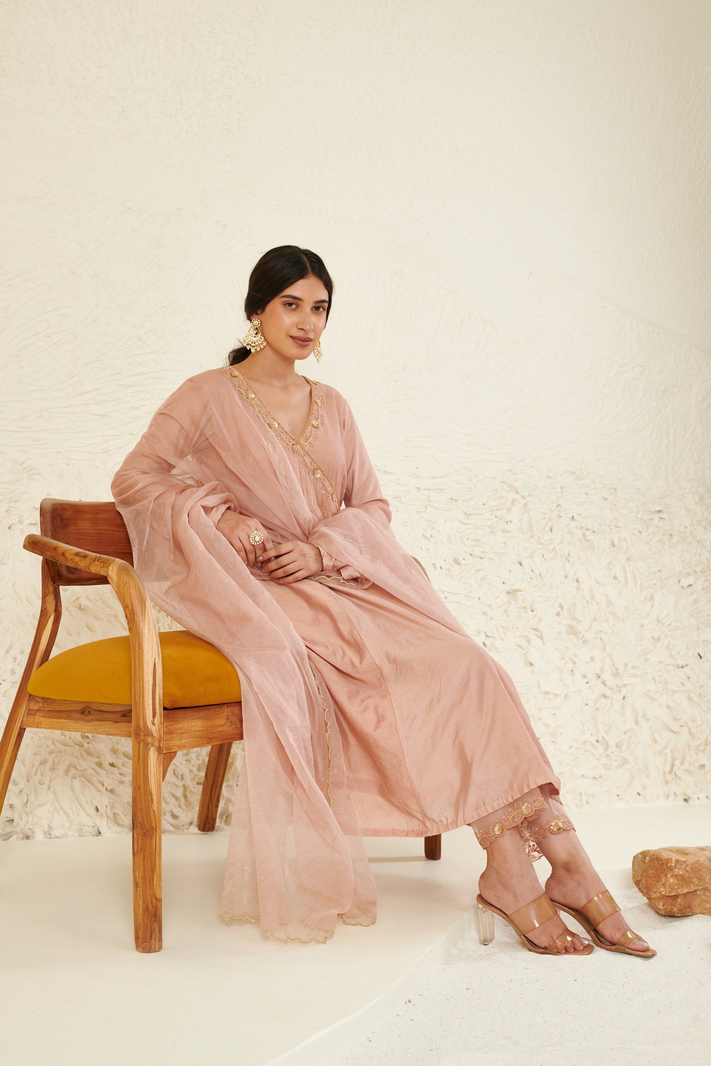 Mehtab Peach Angrakha Kurta Set