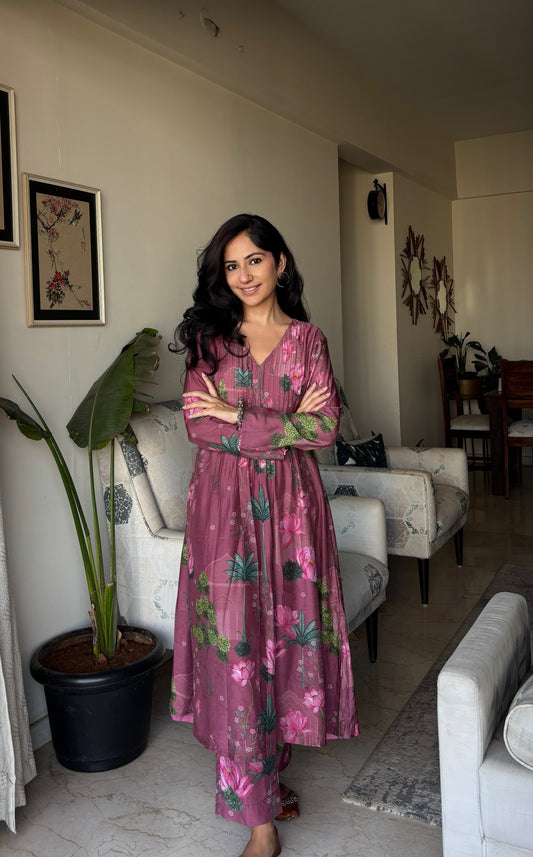 Mauve  Pintuck Kurta Set
