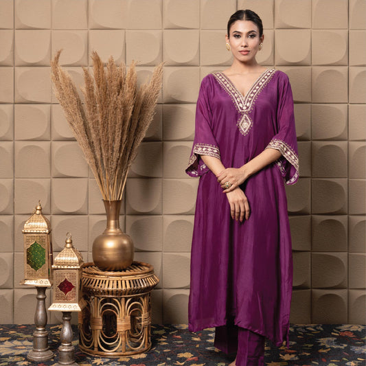 Plum Kaftan Kurta Set