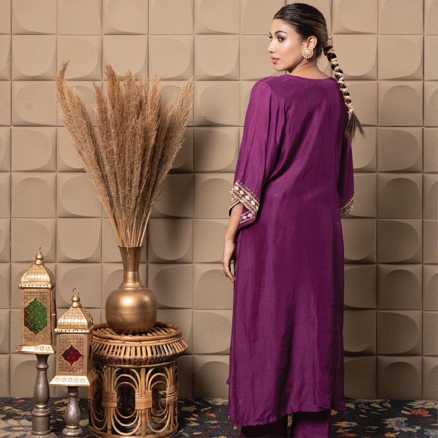 Plum Kaftan Kurta Set
