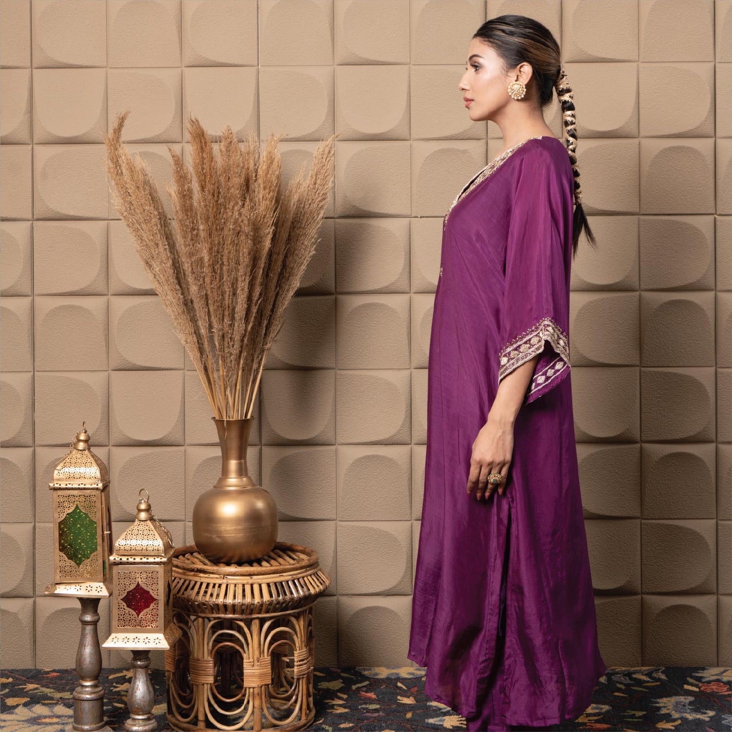 Plum Kaftan Kurta Set