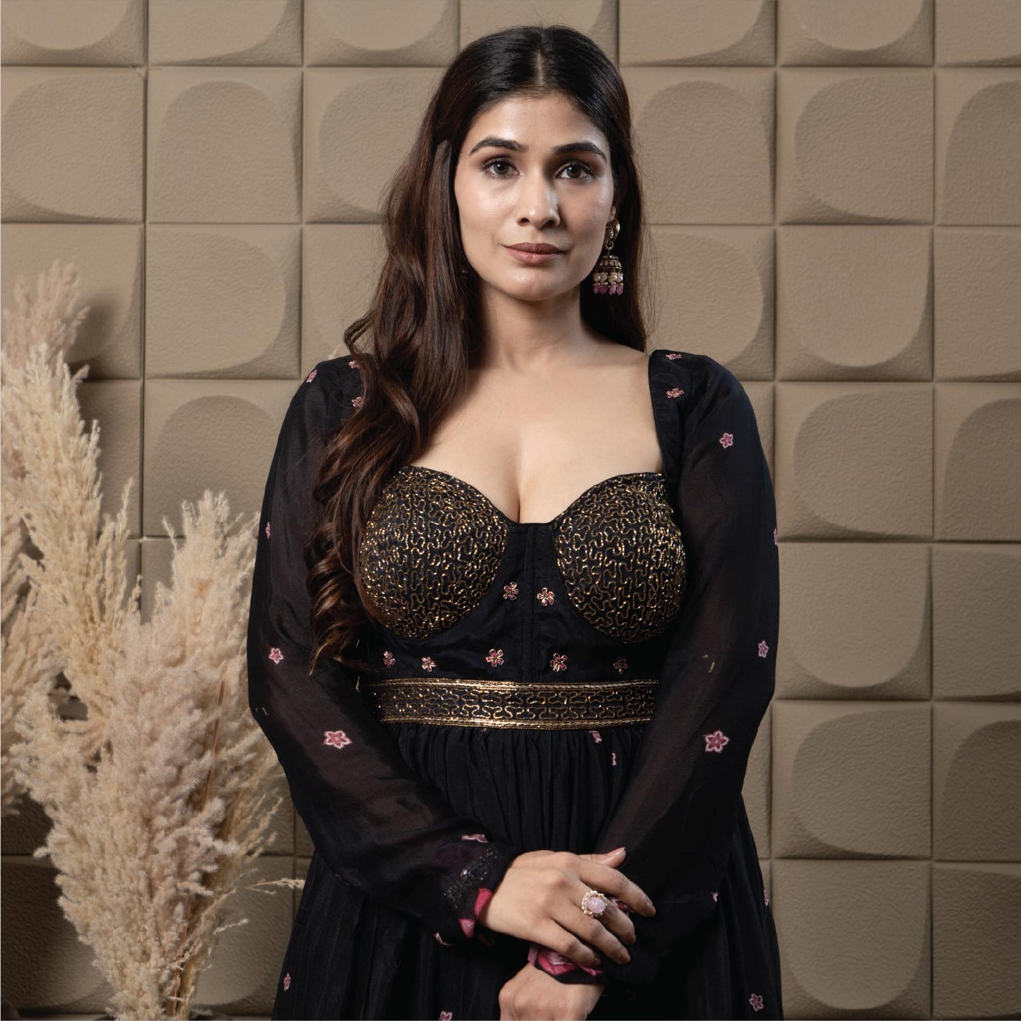Midnight corset anarkali set