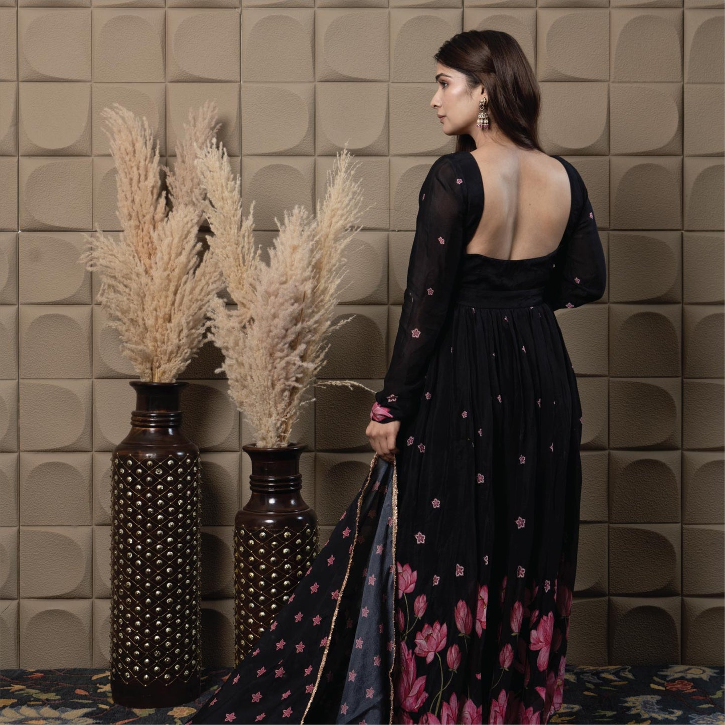 Midnight corset anarkali set