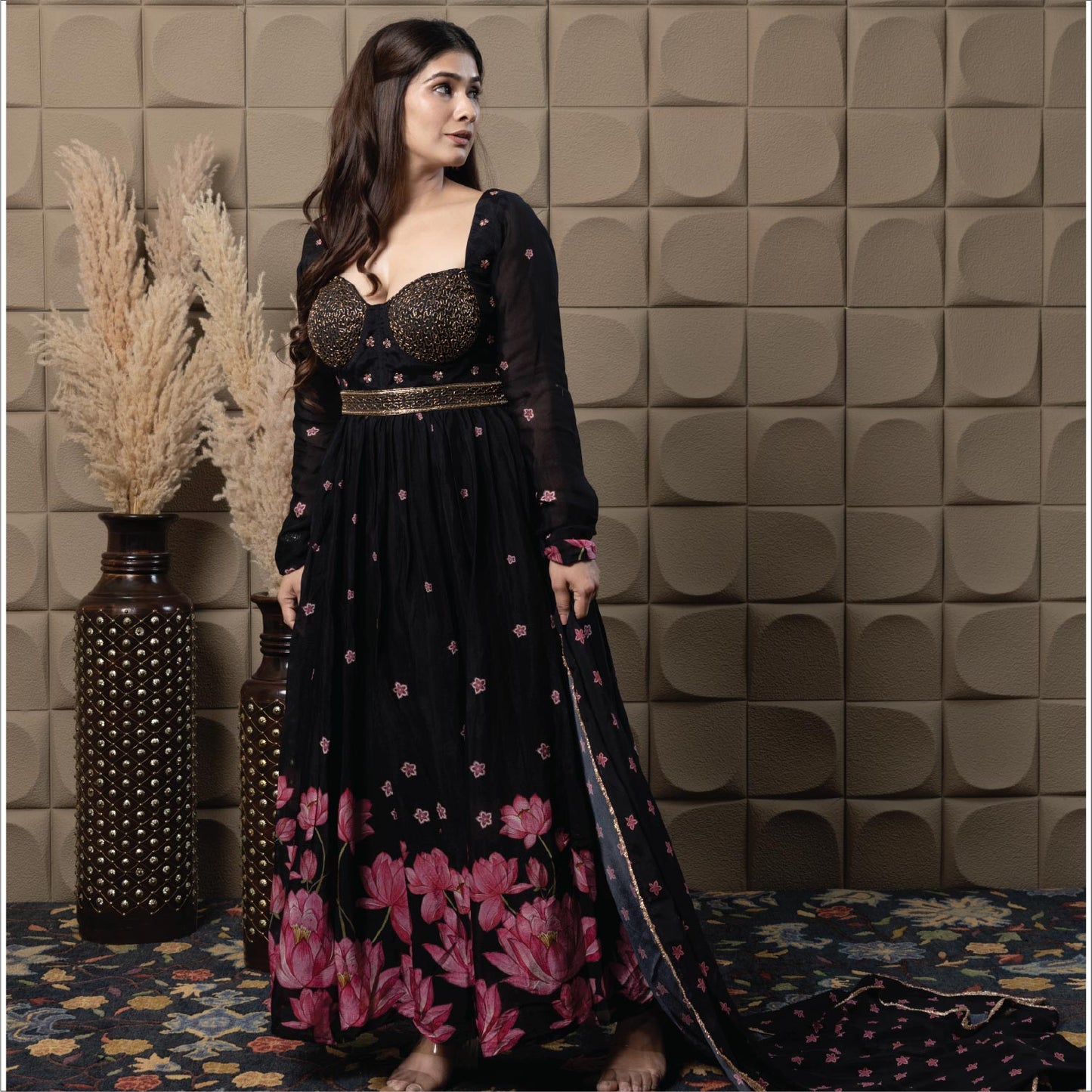 Midnight corset anarkali set