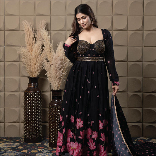 Midnight corset anarkali set