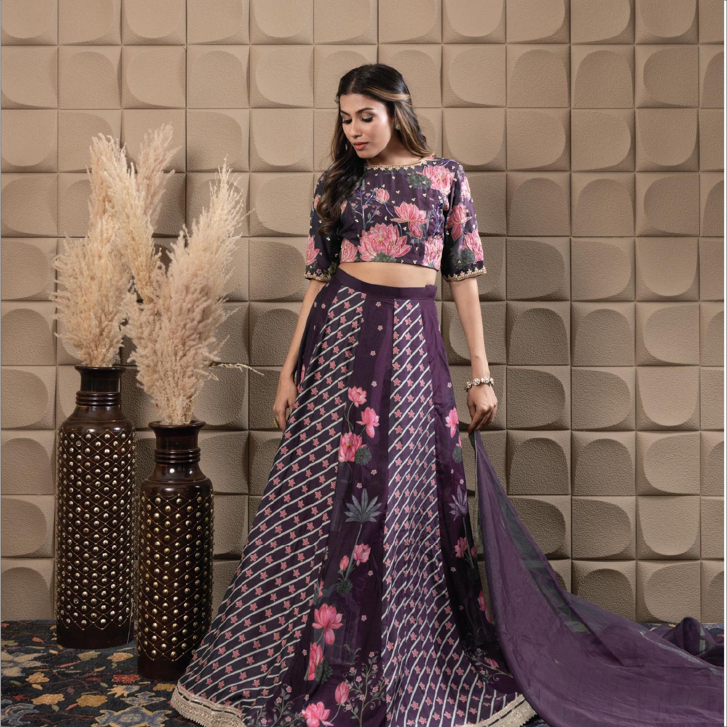 Plum kali lehenga set