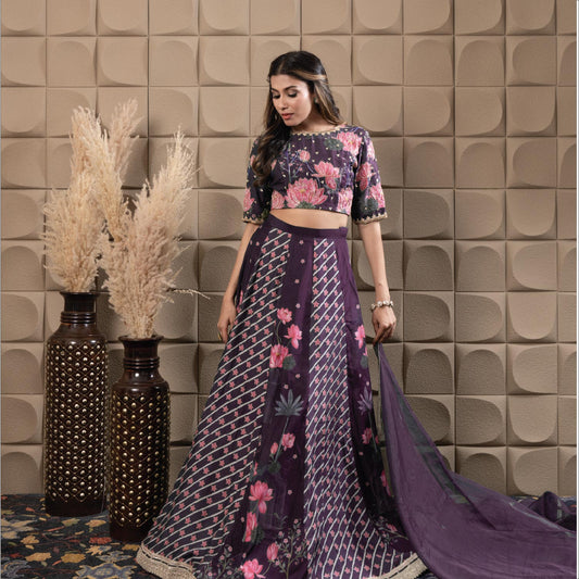 Plum kali lehenga set