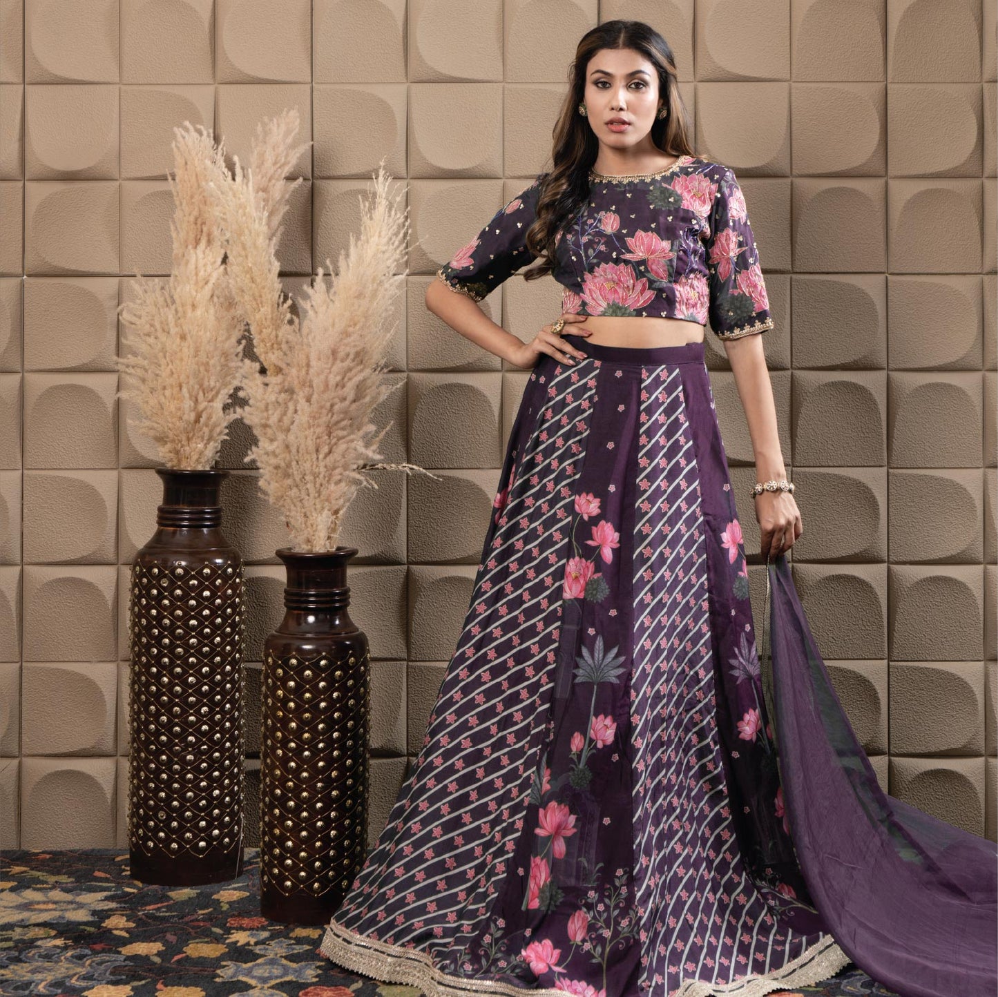Plum kali lehenga set